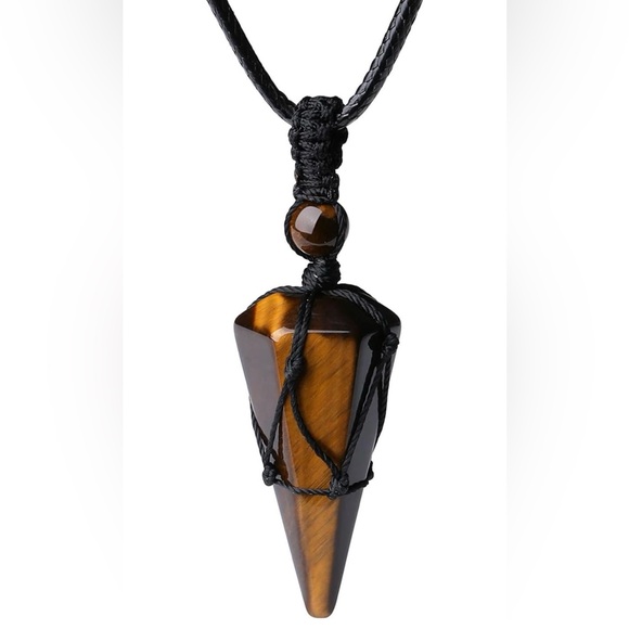 Other - Healing Crystal Stone Pointed Necklace Adjustable Black Rope Natural Gemstone